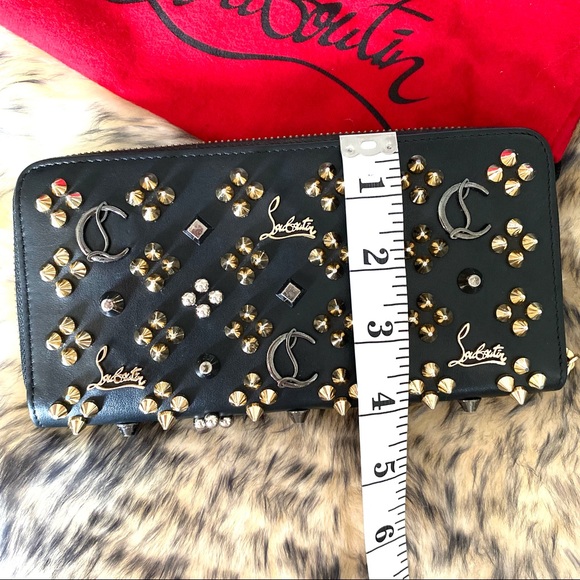 Authentic Christian Louboutin Pannetone Black Leather Multi-metal Spiked Wallet - Picture 13 of 14